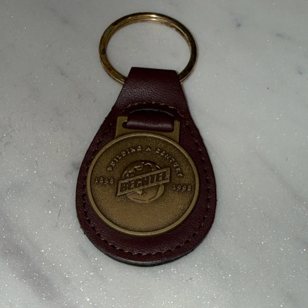Vintage Bechtel Keychain Centennial 1898-1998 Building A Century Brass Leather